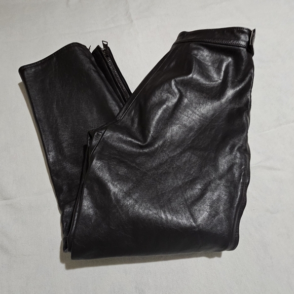 Leather pants. Brown Women's size 28 button waist zipper down the leg - Picture 4 of 7
